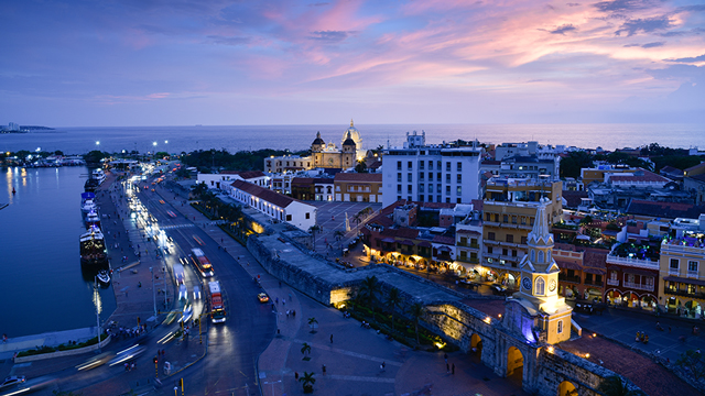 Aerial view of old city of Cartagena, Colombia.