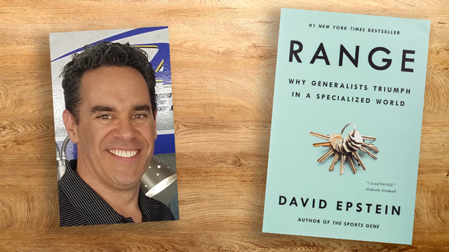 A headshot of Ryan Westward next to the book Range: When Generalists Triumph in a Specialized World’ by David Epstein.