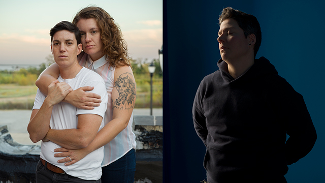 Left: Jess Dugan, Shira and Sarah, 2020; Right: Jess Dugan, Self-portrait (blue room), 2021