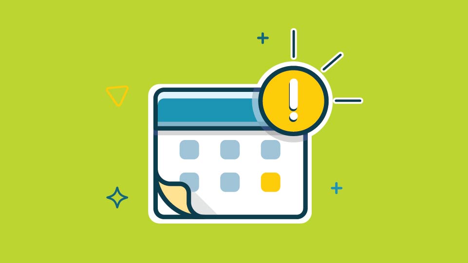 A calendar icon with an exclamation point
