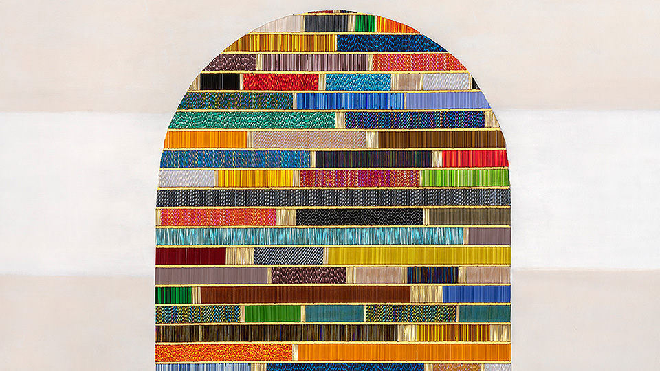 Image credit: Dyani White Hawk, Untitled (All the Colors), 2020, Acrylic, bugle beads, thread and synthetic sinew on canvas, Collection Nerman Museum of Contemporary Art, Gift of the Barton P. and Mary D. Cohen Charitable Trust