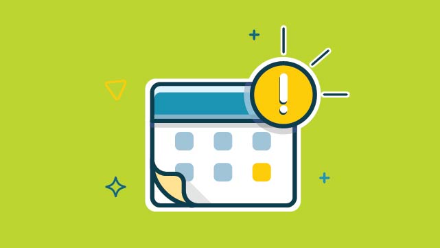 A calendar icon with an exclamation point