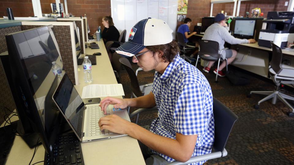 Student working at a computer