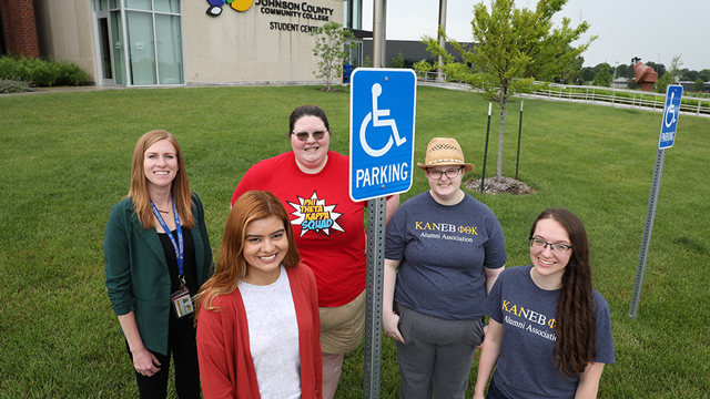 Group photo of the Johnson County Honors Women. L to R: Tara Karaim, Jacqueline Contreras, Ashley "Kat" Hooley Lickteig, Kate Boyer, Jacquelyn White