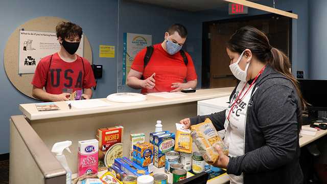 Students receiving food in the Student Basic Needs Center