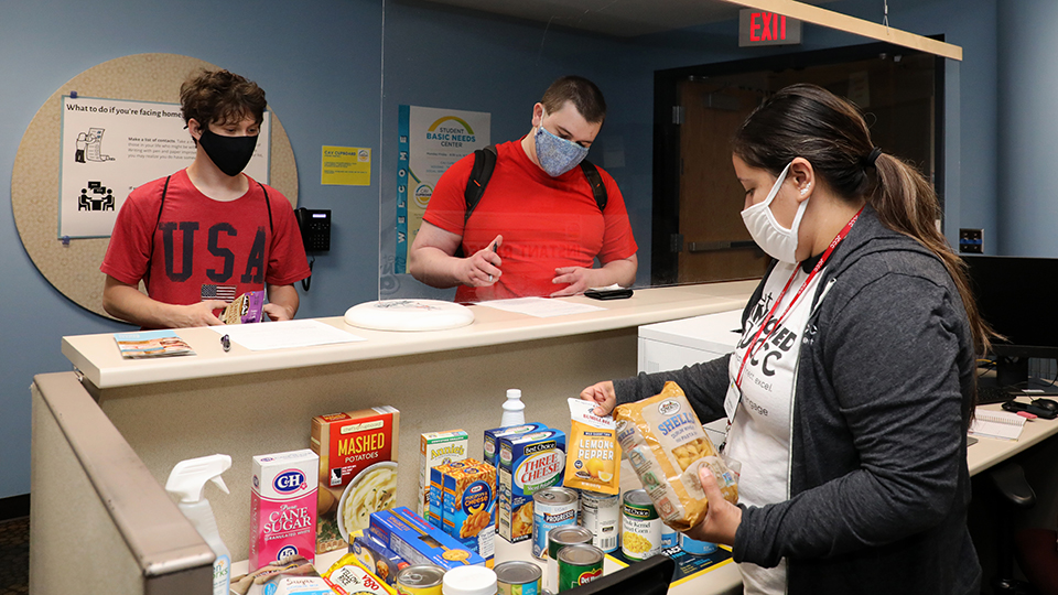 Students receiving food in the Student Basic Needs Center