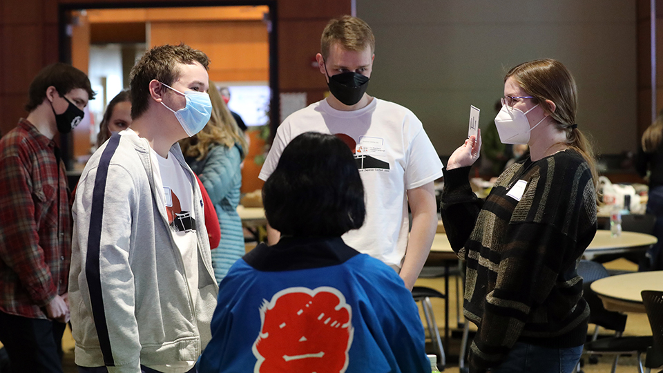 Students conversing in a Japanese language class