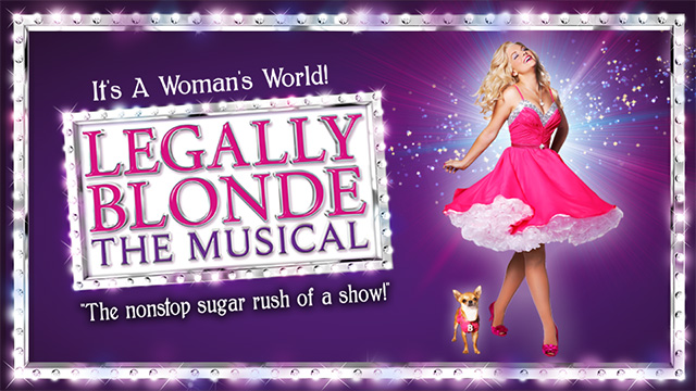 Promotional poster for “Legally Blonde — The Musical” with Elle and her Chihuahua.