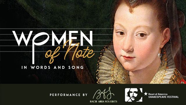 the words Women of Note next to a portrait of a Shakespearean woman
