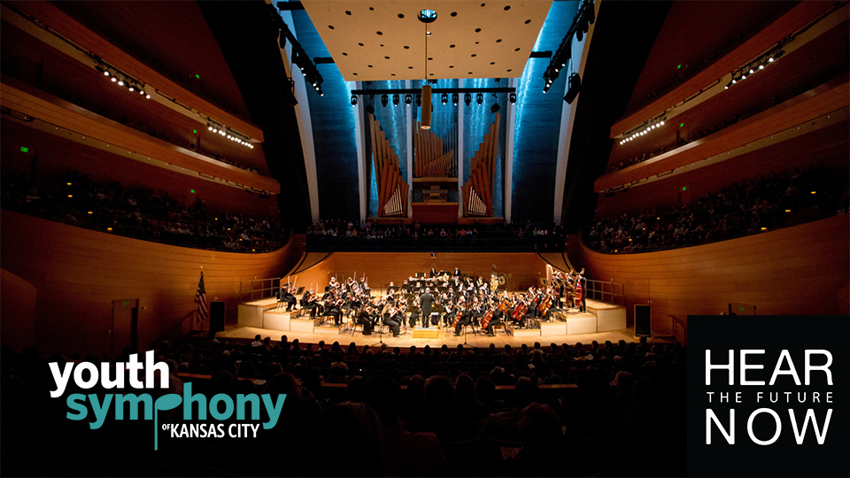 Youth Symphony of Kansas City on stage with the words Hear the Future Now