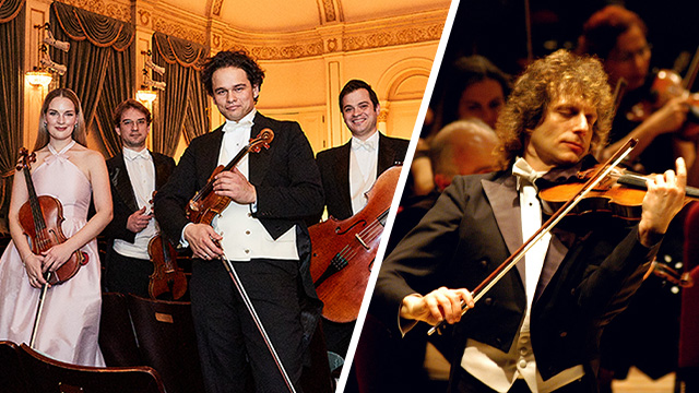 opus 76 quartet members and Alexander Markov playing the violin