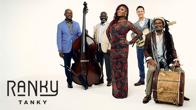 the five members of Ranky Tanky pose with their instruments