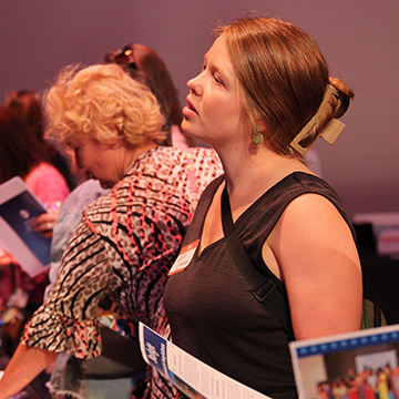 Participants having a conversation at the Creative Connection event
