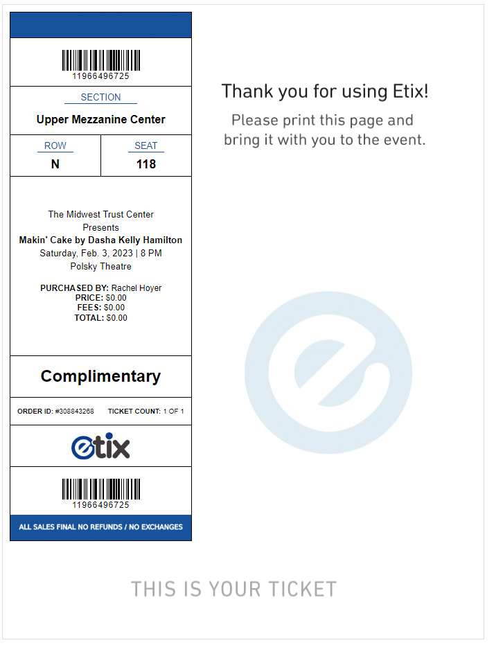 screenshot of an e-tickets patrons can print out at home