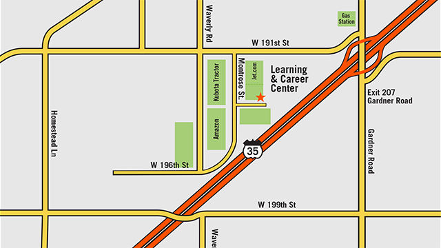 A map depicting the location of the Learning and Career Center