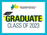 Class of 2023 with graduation cap and JCCC logo