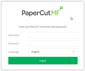 PaperCut log in screen