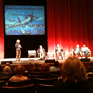 Tuskegee Airmen presentation photographed from the back of the room
