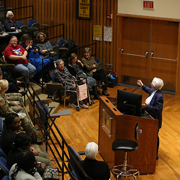 Brig. Gen. Wilma Vaught addressing veteran students