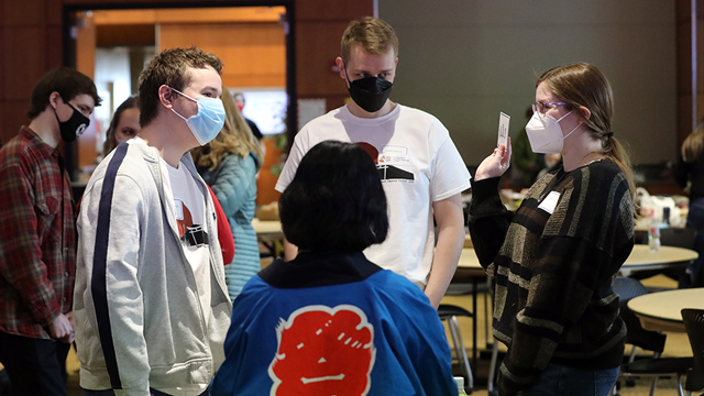 Students conversing in a Japanese language class