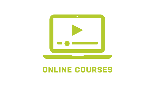 icon of a computer monitor with the words online courses